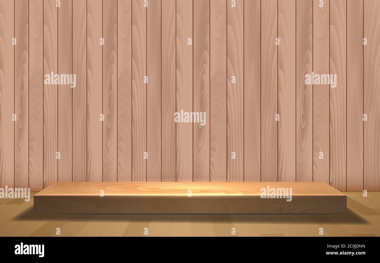 vetrina in legno sul pavimento in legno nel monolocale Illustrazione Vettoriale