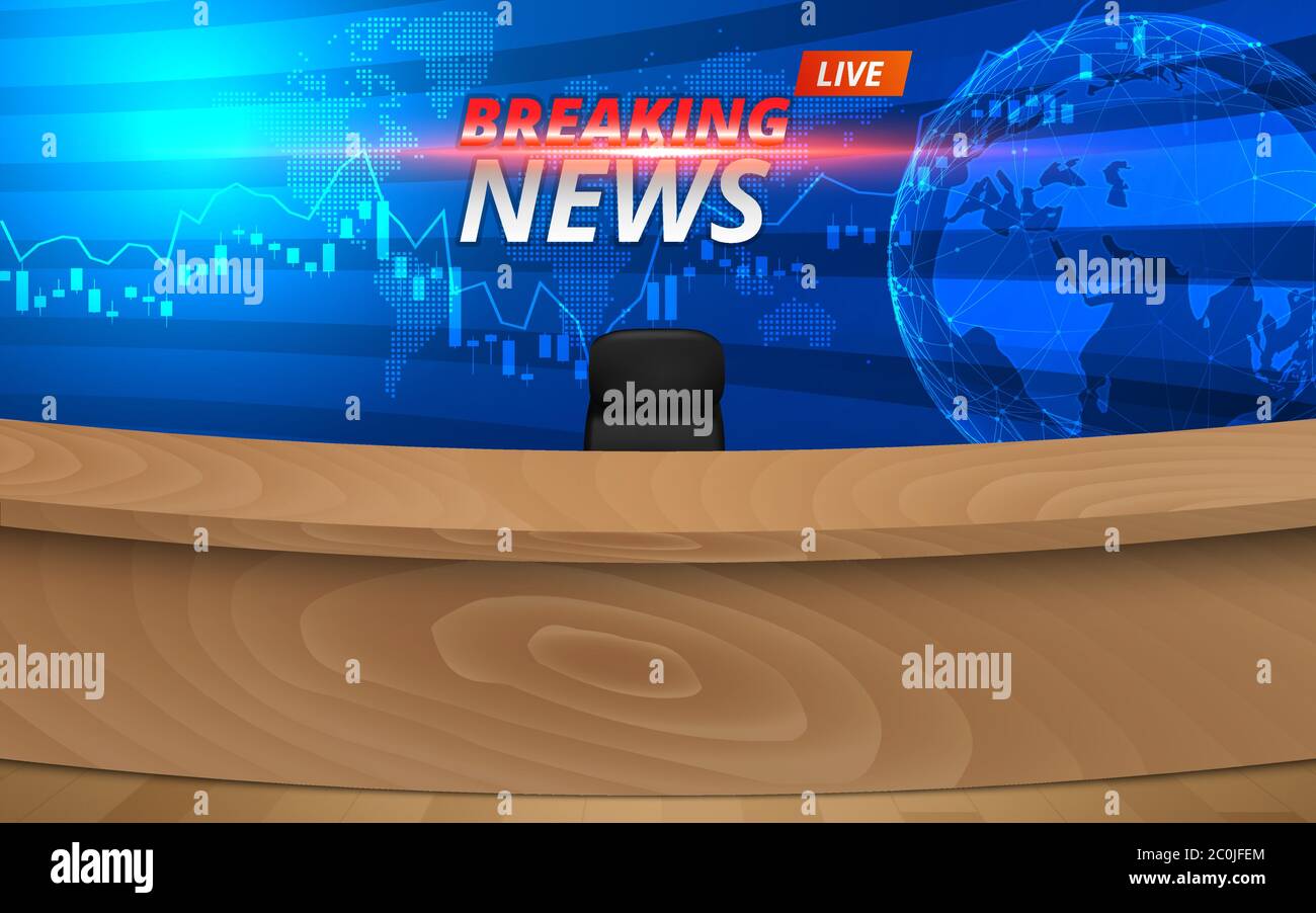 tavolo in legno e ultime notizie su lcd sfondo nella sala studio notizie Illustrazione Vettoriale