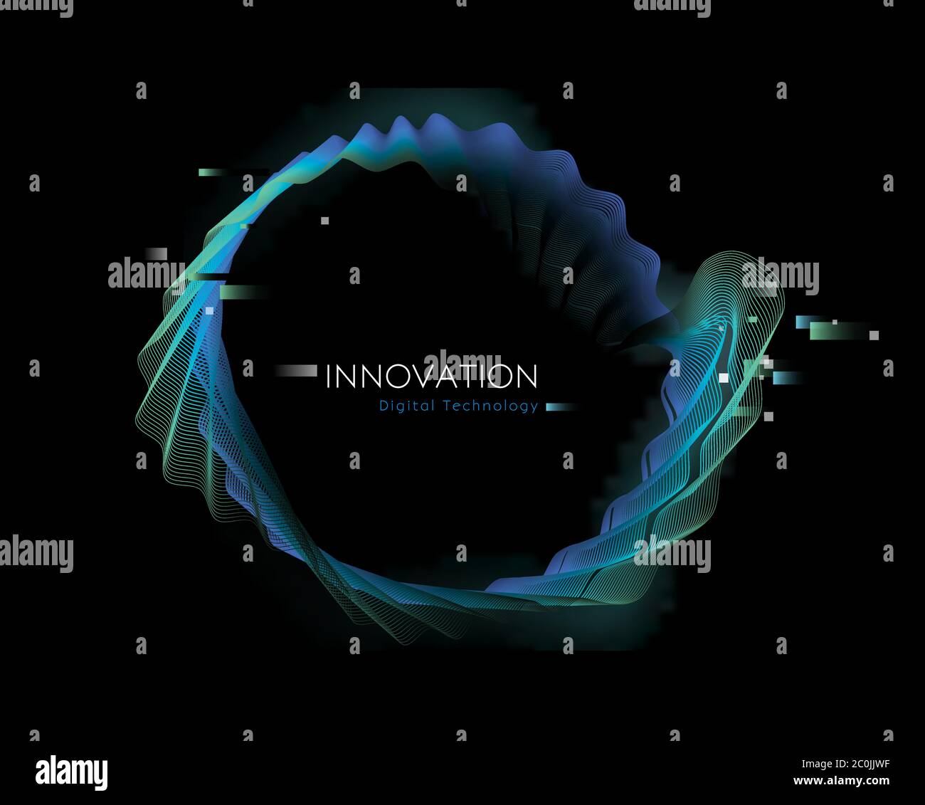 Concetto di illustrazione della tecnologia digitale con moderna struttura a rete distorta per attività creative online o progetti di computer. Illustrazione Vettoriale