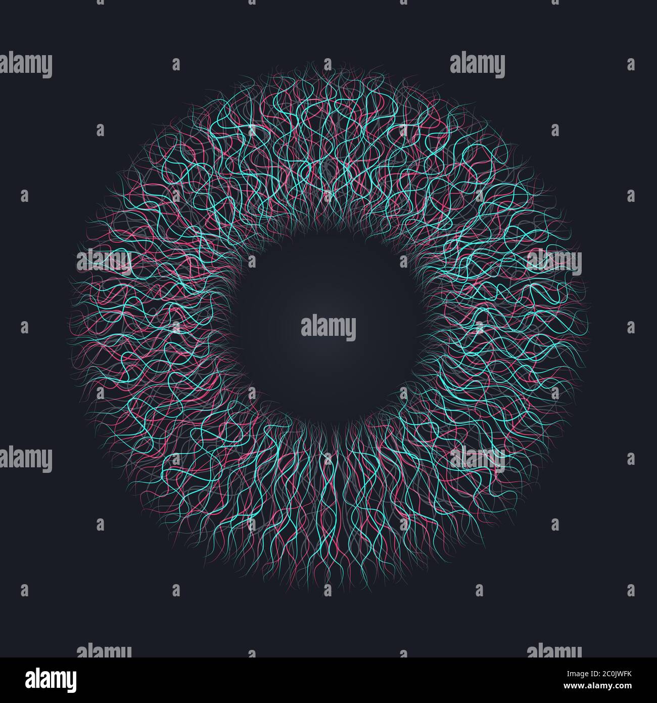 Illustrazione astratta del cerchio dei vasi oculari umani in stile moderno olografico per il concetto di tecnologia, medicina o scienza. Anatomia digitale futuristica Illustrazione Vettoriale