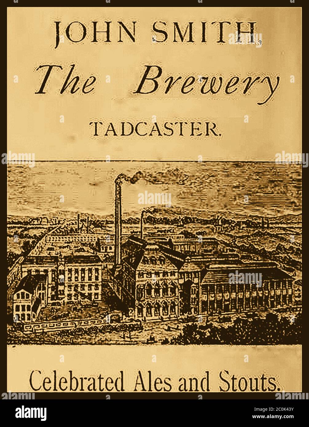 Una vista del 1888 della John Smith's Brewery, Tadcaster, Inghilterra su un annuncio del tempo. Oggi, John Smith's è il più alto amaro venduto nel Regno Unito. John Smith ha acquisito la fabbrica di birra Backhouse & Hartley nel 1852 Foto Stock