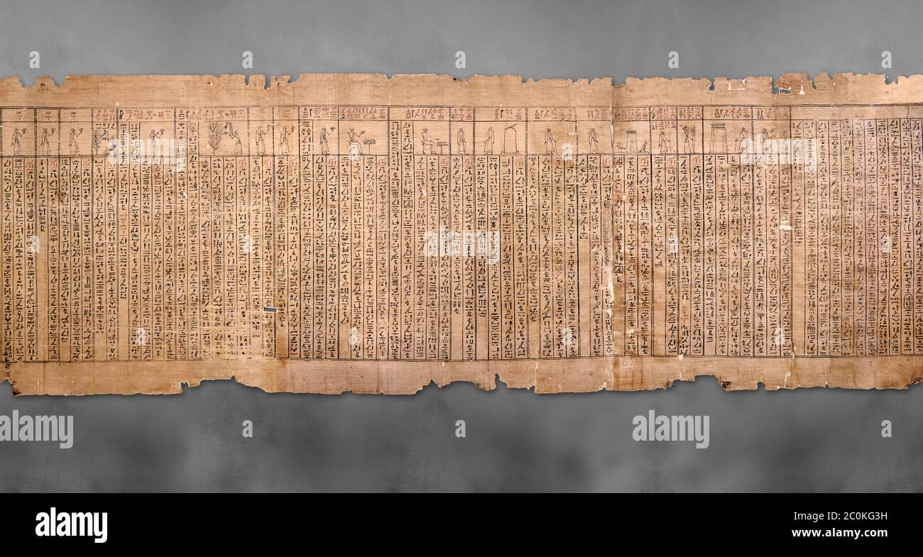 Antico Libro Egizio del papiro morto - Spell 51 per non camminare capovolto nel dominio degli dei, Libro dei morti di Iufankh, periodo tolomaico (332-30B Foto Stock