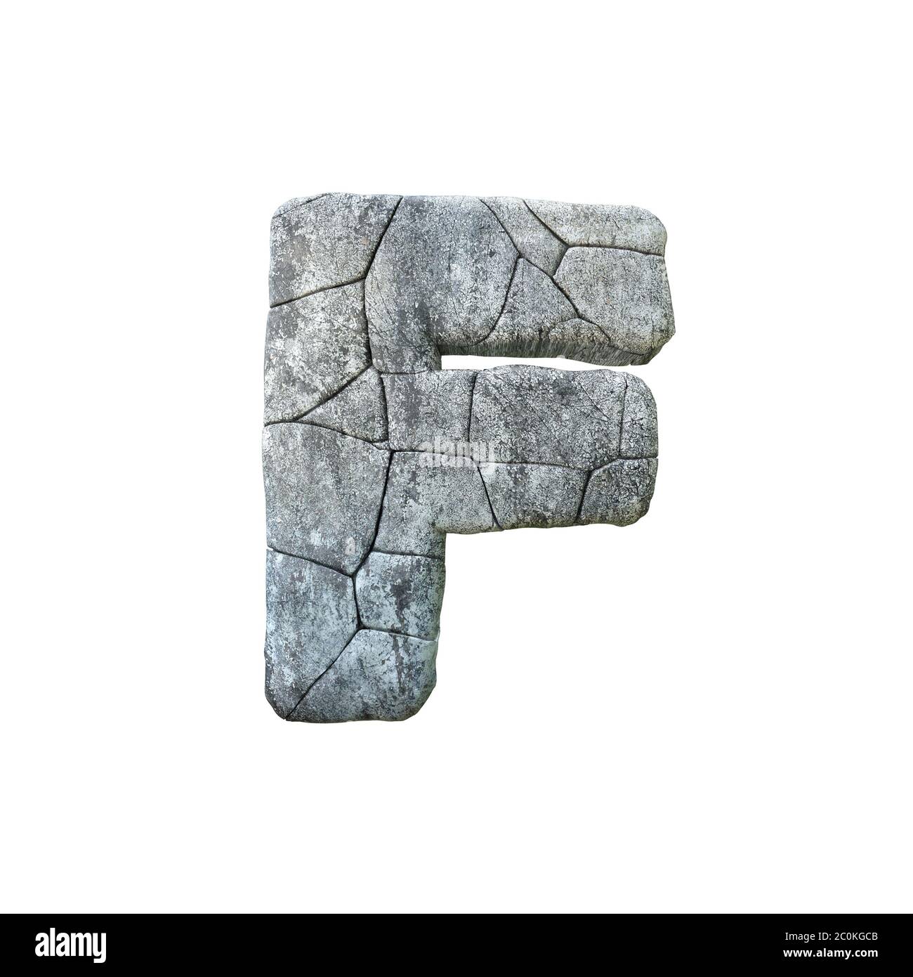 Lettera F spaccata pietra di grunge pietra di roccia font 3D rendering Foto Stock