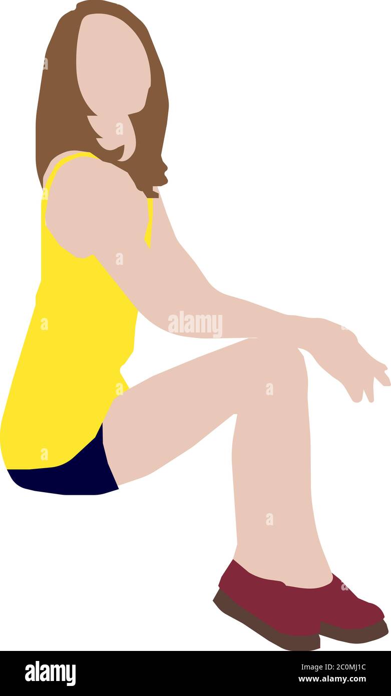 Figura vettoriale piatta della persona seduta femminile Illustrazione Vettoriale