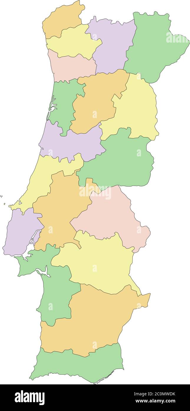 Portogallo - Mappa politica modificabile e molto dettagliata. Illustrazione Vettoriale