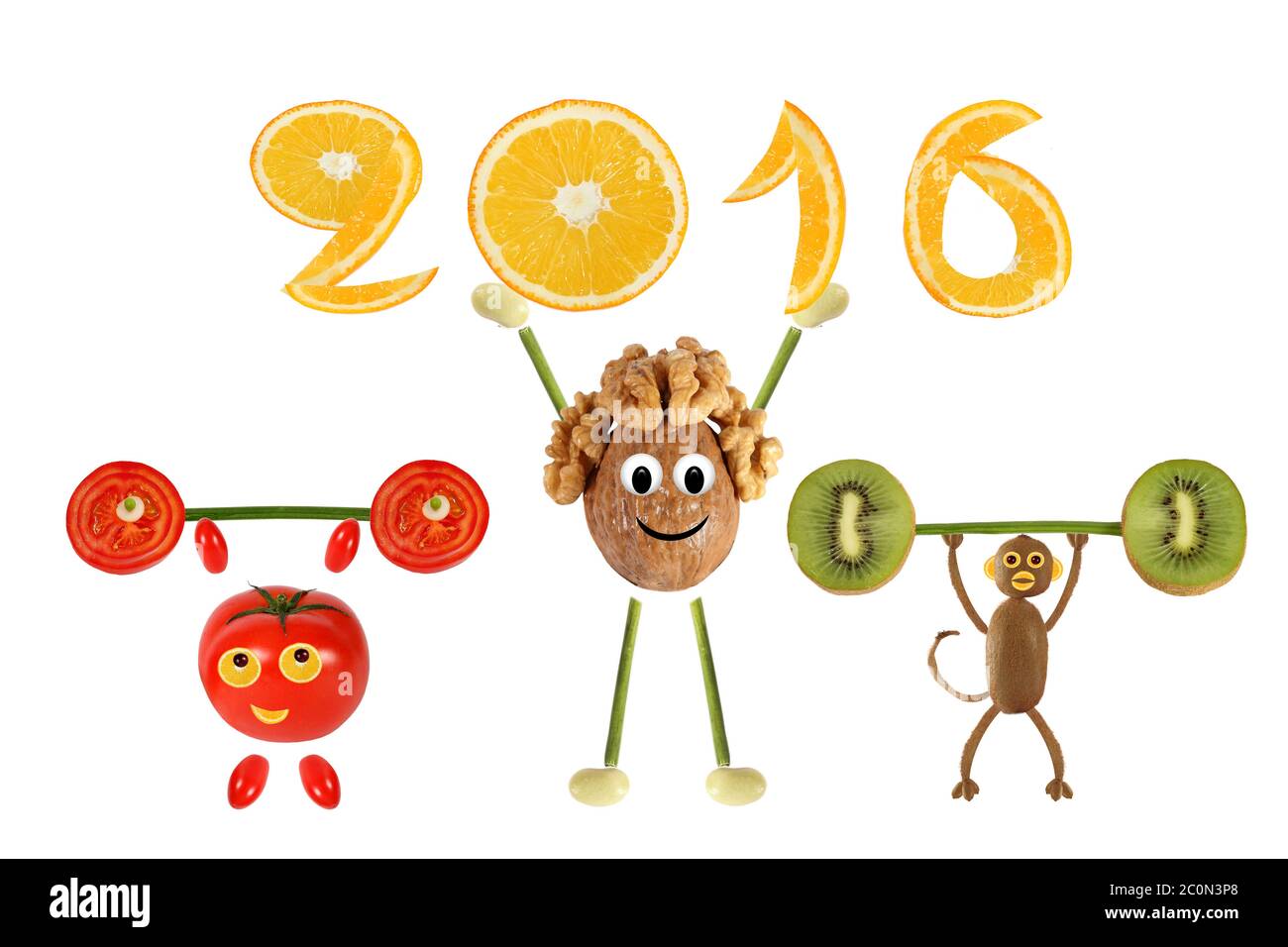 Gruppo di verdure divertenti alza il bar e 2016 Foto Stock