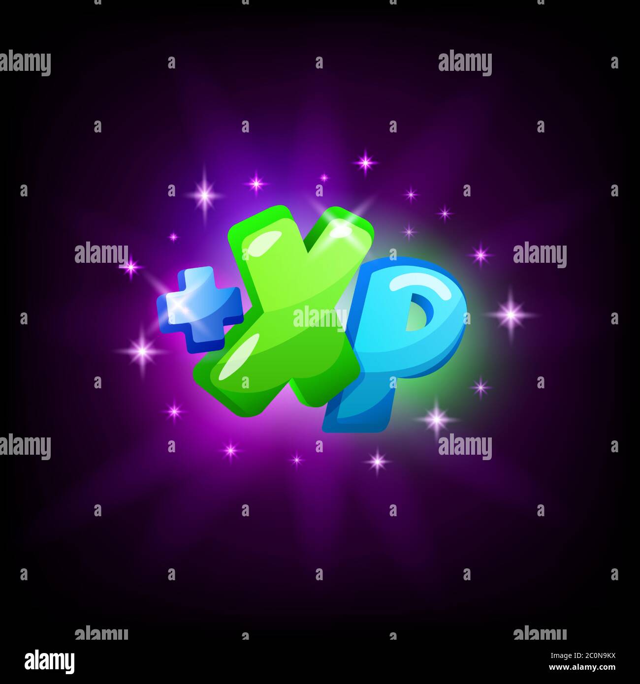 Punti di successo del gioco mobile o icona dei punti di salute su sfondo scuro. Elemento dell'interfaccia utente grafica. Illustrazione vettoriale in stile cartoon Illustrazione Vettoriale