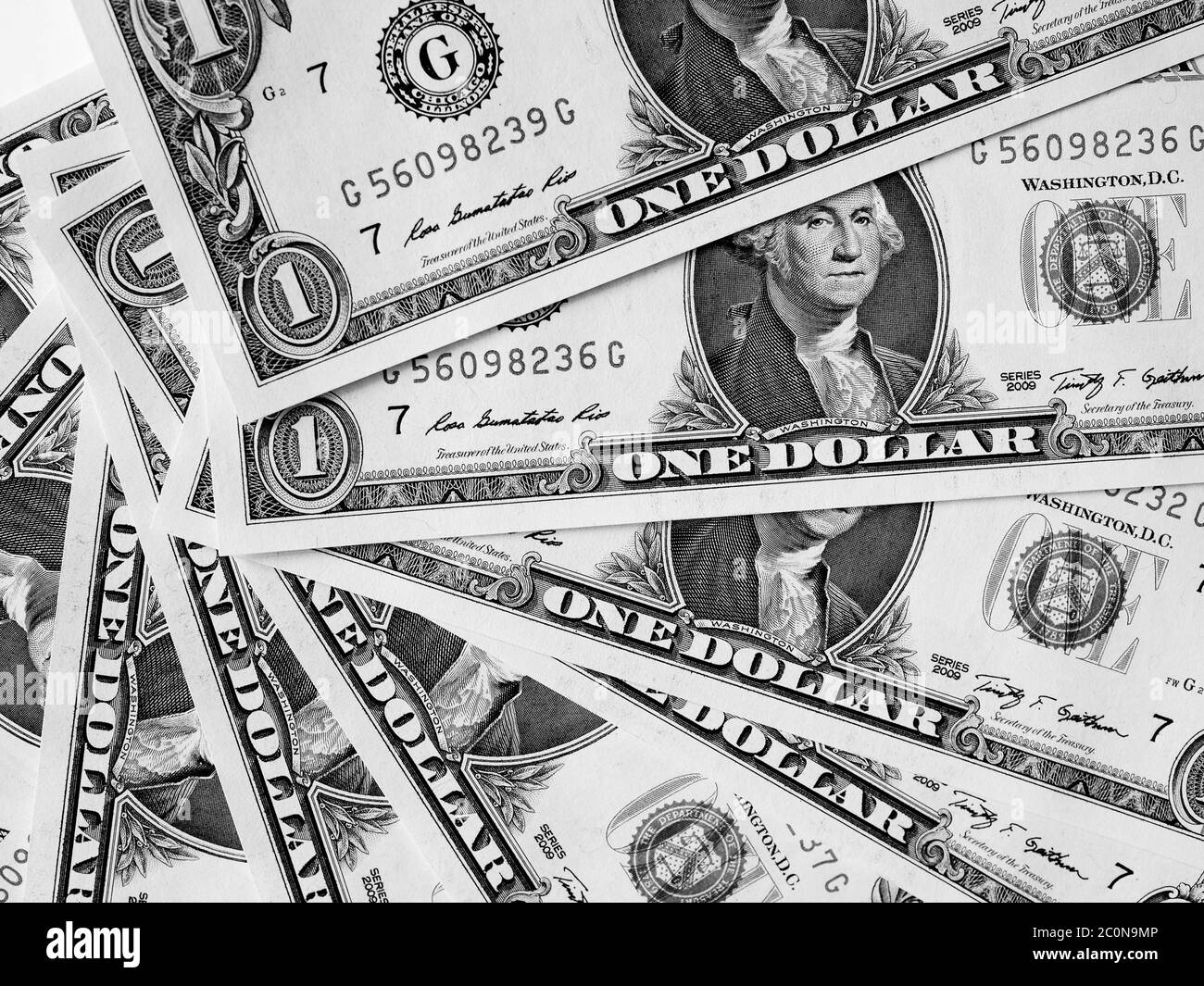Bianco e nero Dollar note 1 dollaro Foto Stock