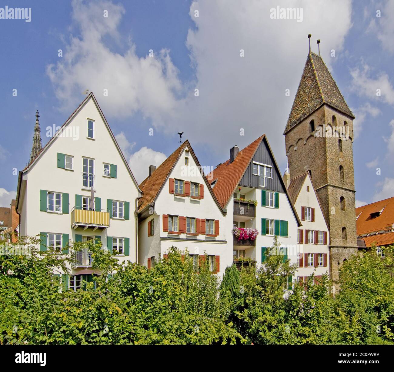 Vista dalle mura della città a Metzgerturm Ulm Foto Stock