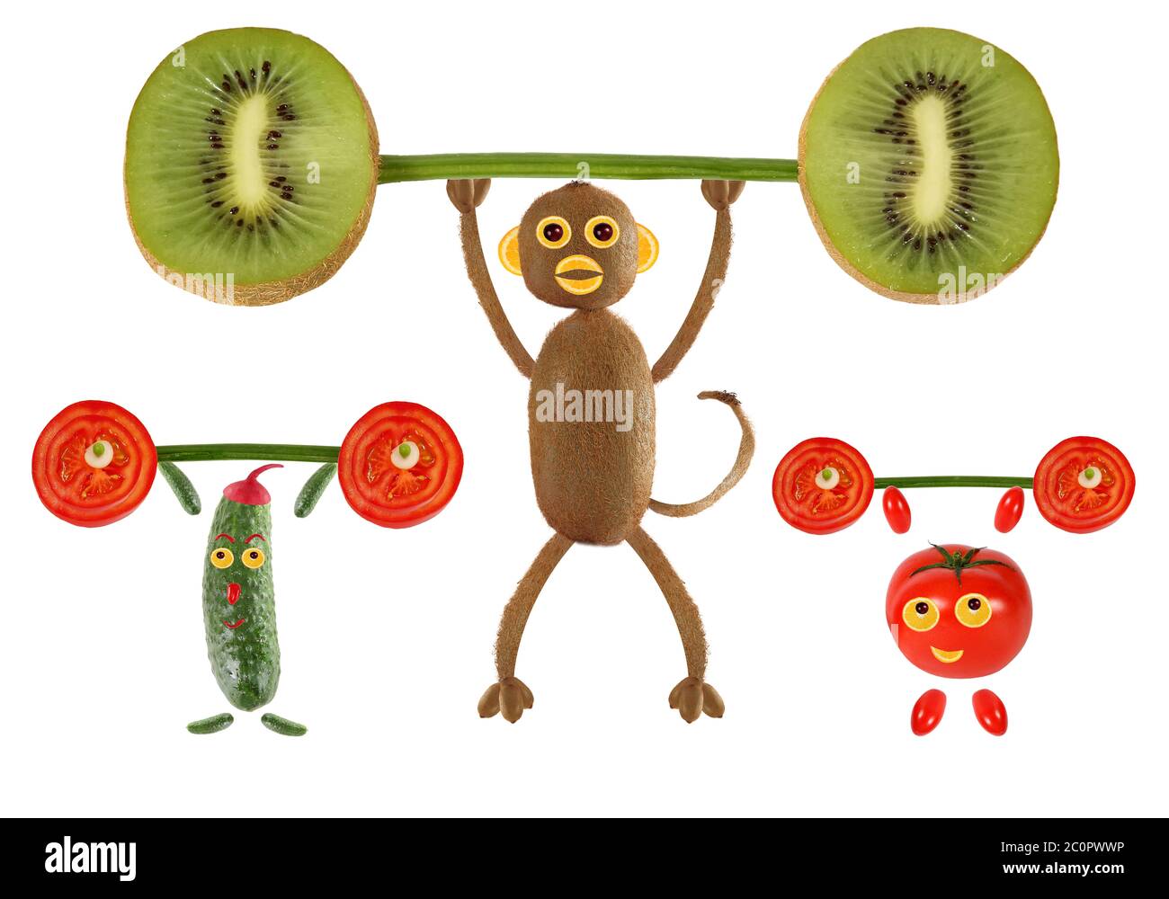 Gruppo di verdure divertenti alza il bar Foto Stock