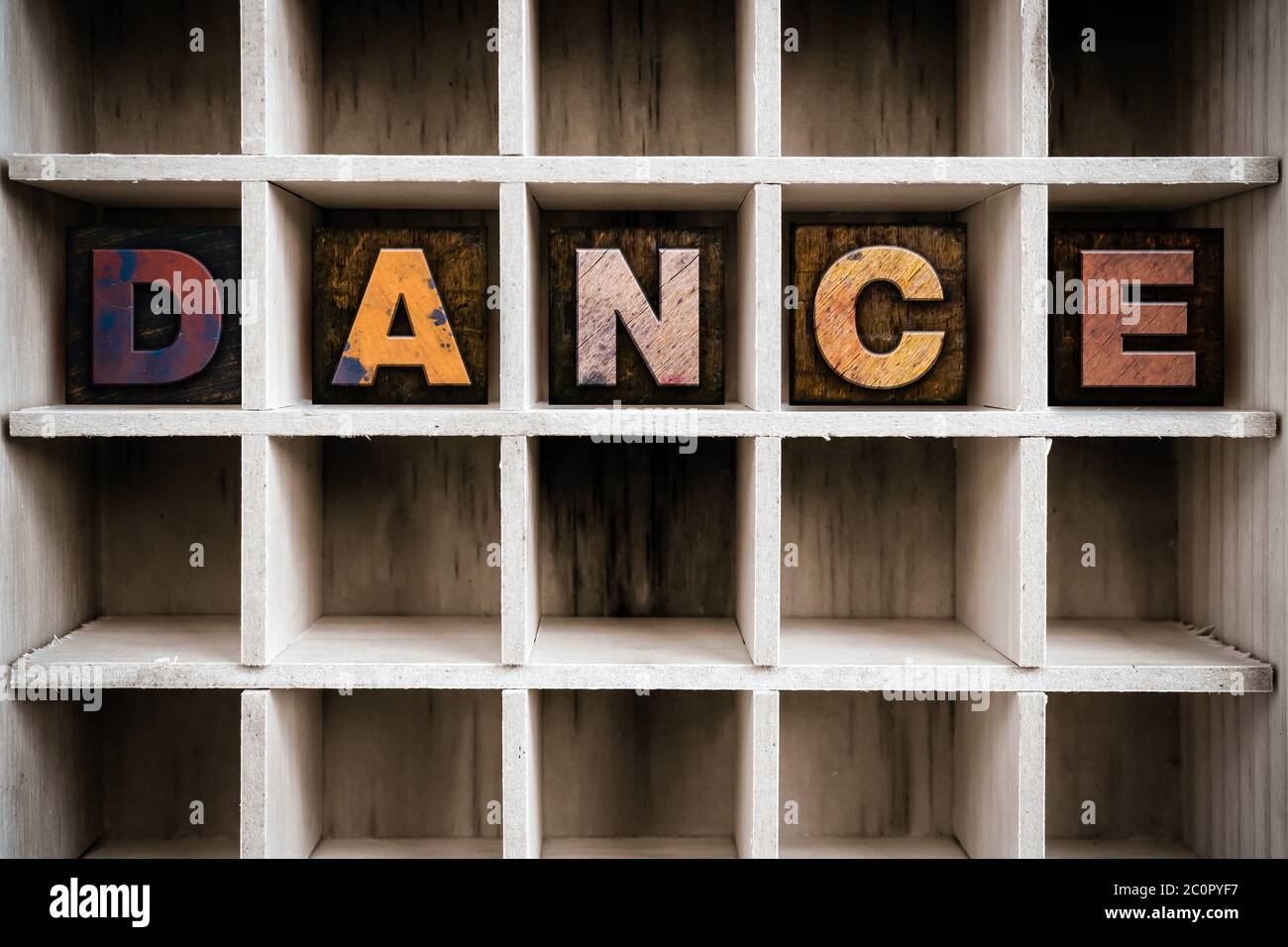 Dance Concept Letterpress in legno tipo in disegno Foto Stock