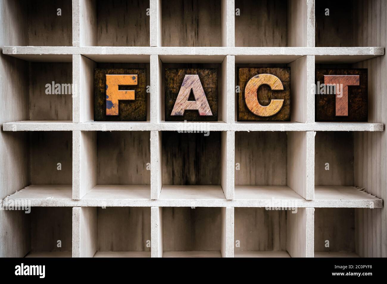Fact Concept Letterpress in legno tipo in disegno Foto Stock
