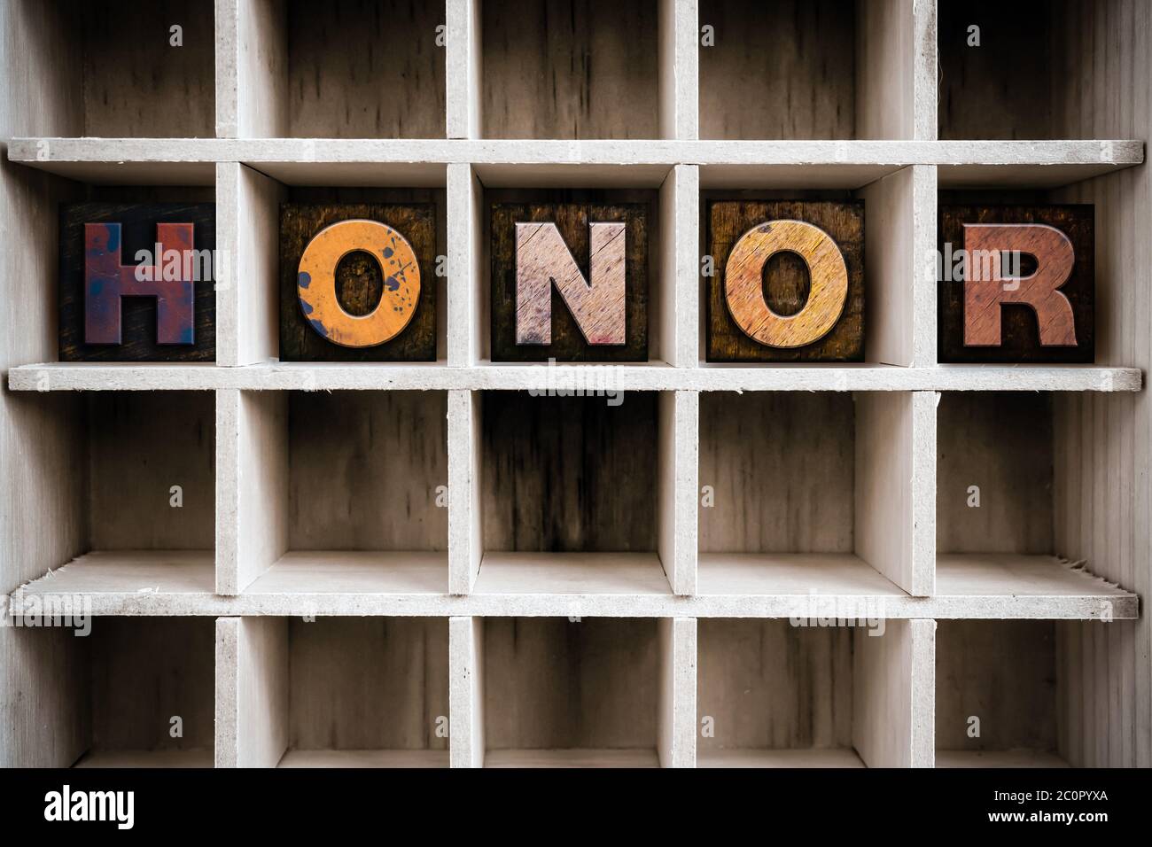 Honor Concept Letterpress in legno tipo in disegno Foto Stock