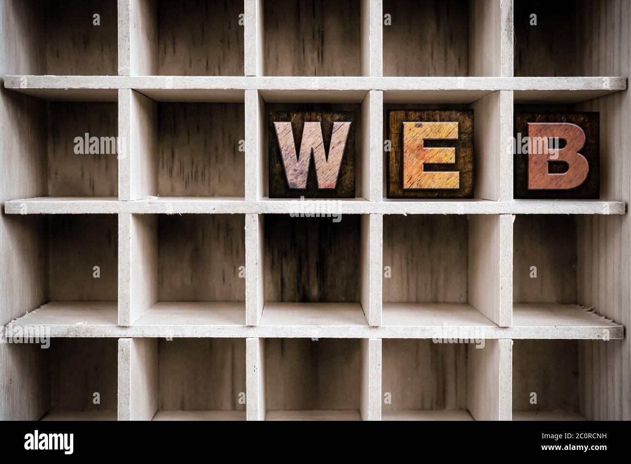 Web Concept Letterpress in legno tipo in cassetto Foto Stock