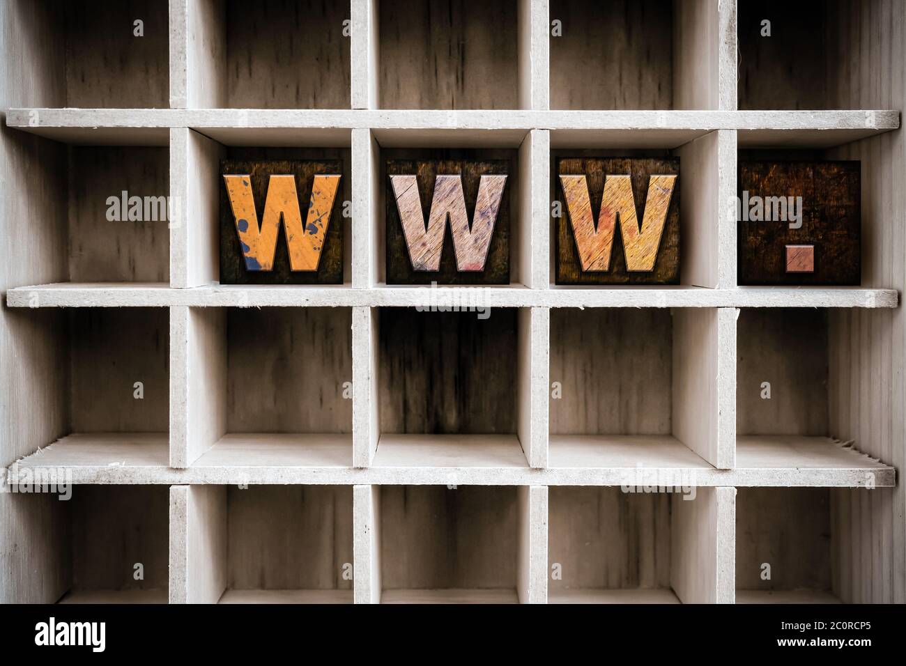 Www Concept Letterpress in legno tipo in cassetto Foto Stock