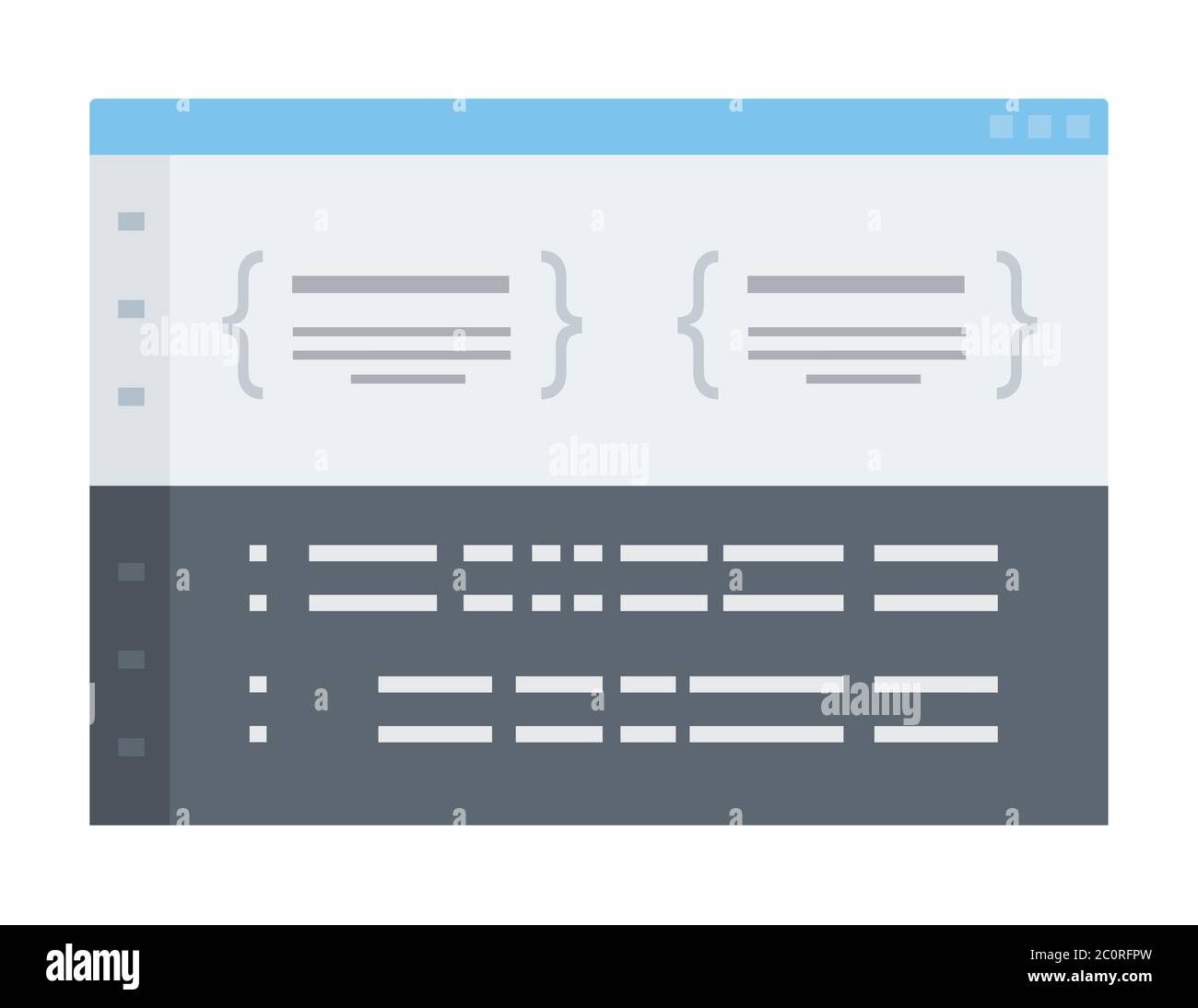 Schermata applicazione ambiente software con vettore ad icona piatta Codice isolato. Illustrazione Vettoriale