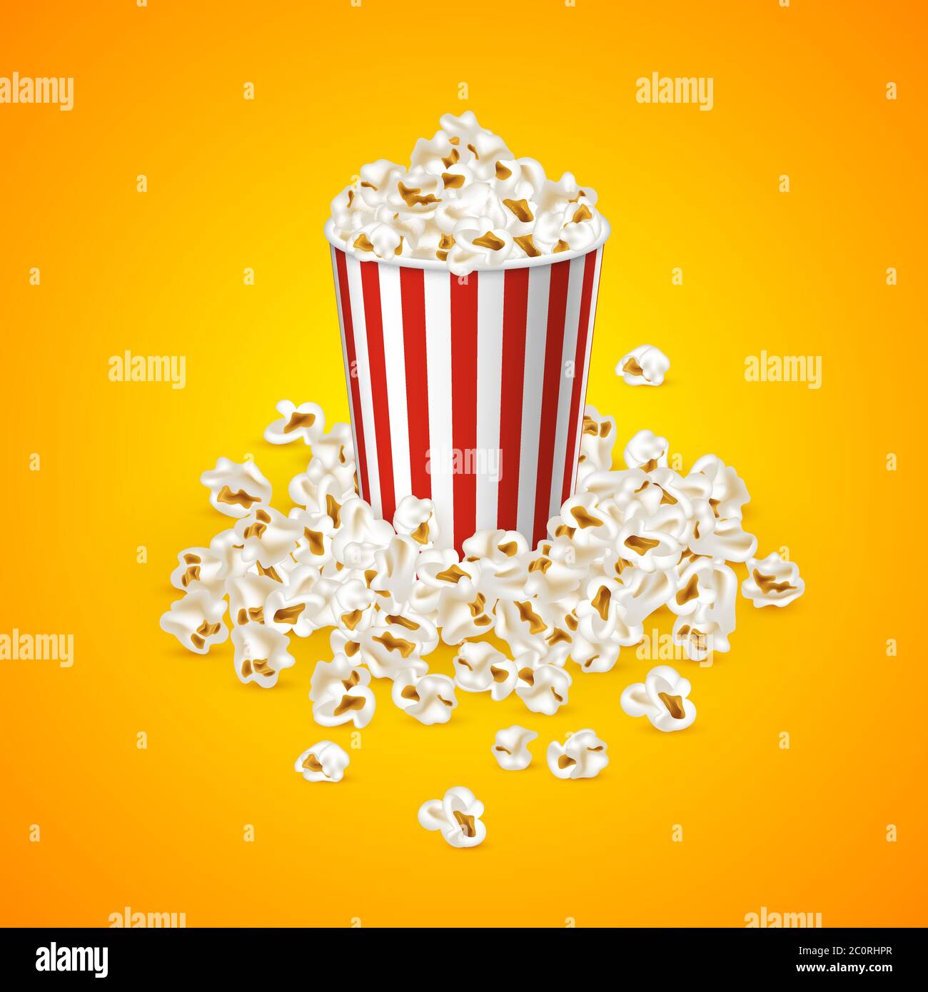 Benna a strisce con popcorn completo. Illustrazione Vettoriale