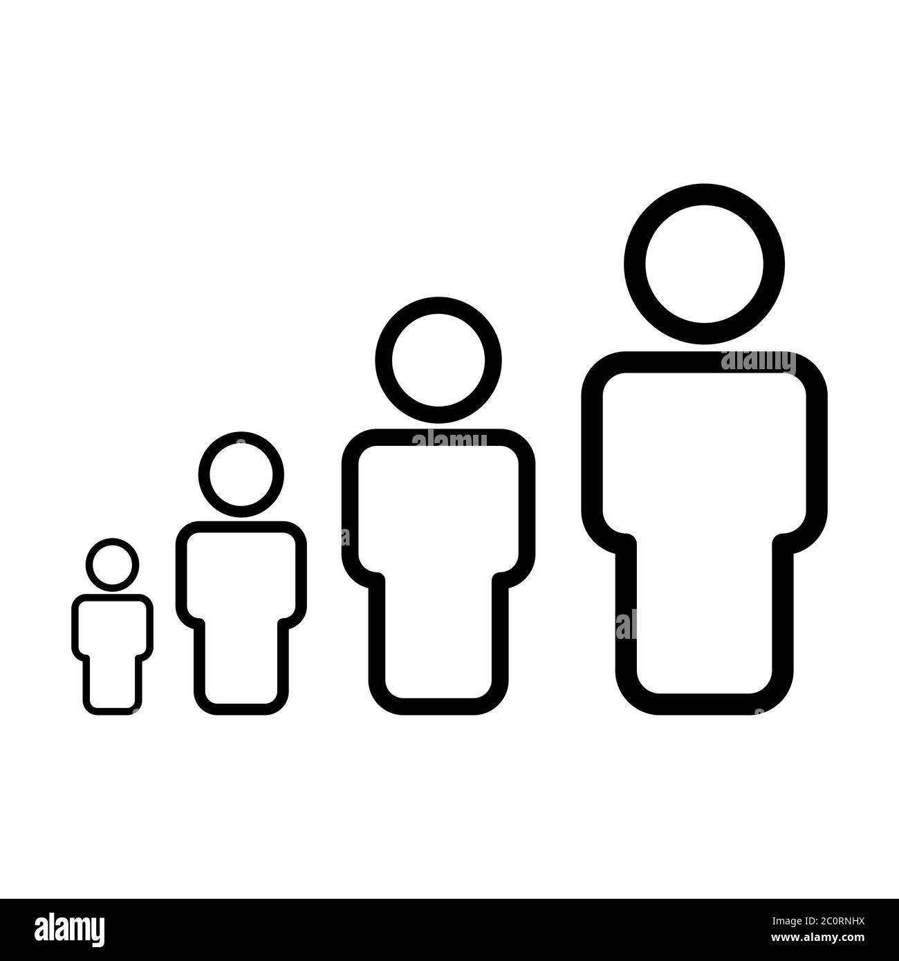 Icona della linea di bambini fino all'età avanzata, all'età avanzata, alle persone. Illustrazione Vettoriale