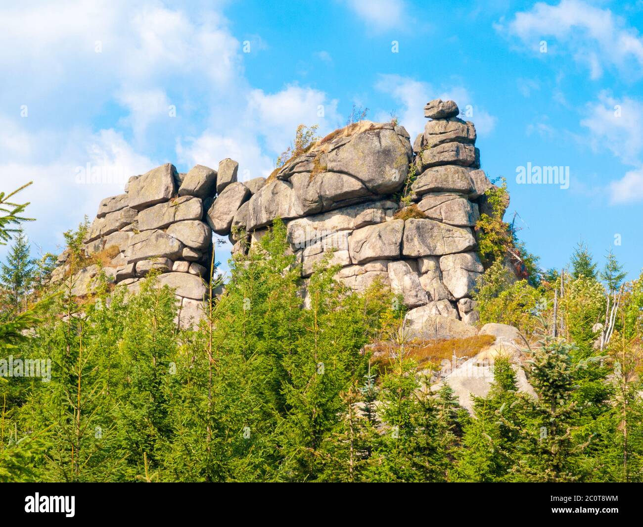 Granito roccia formazione Pytlacke Kameny in Jizera Montagne, Repubblica Ceca. Foto Stock