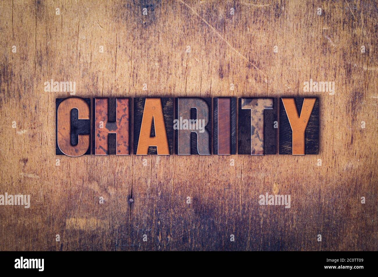 Charity Concept Letterpress in legno tipo Foto Stock