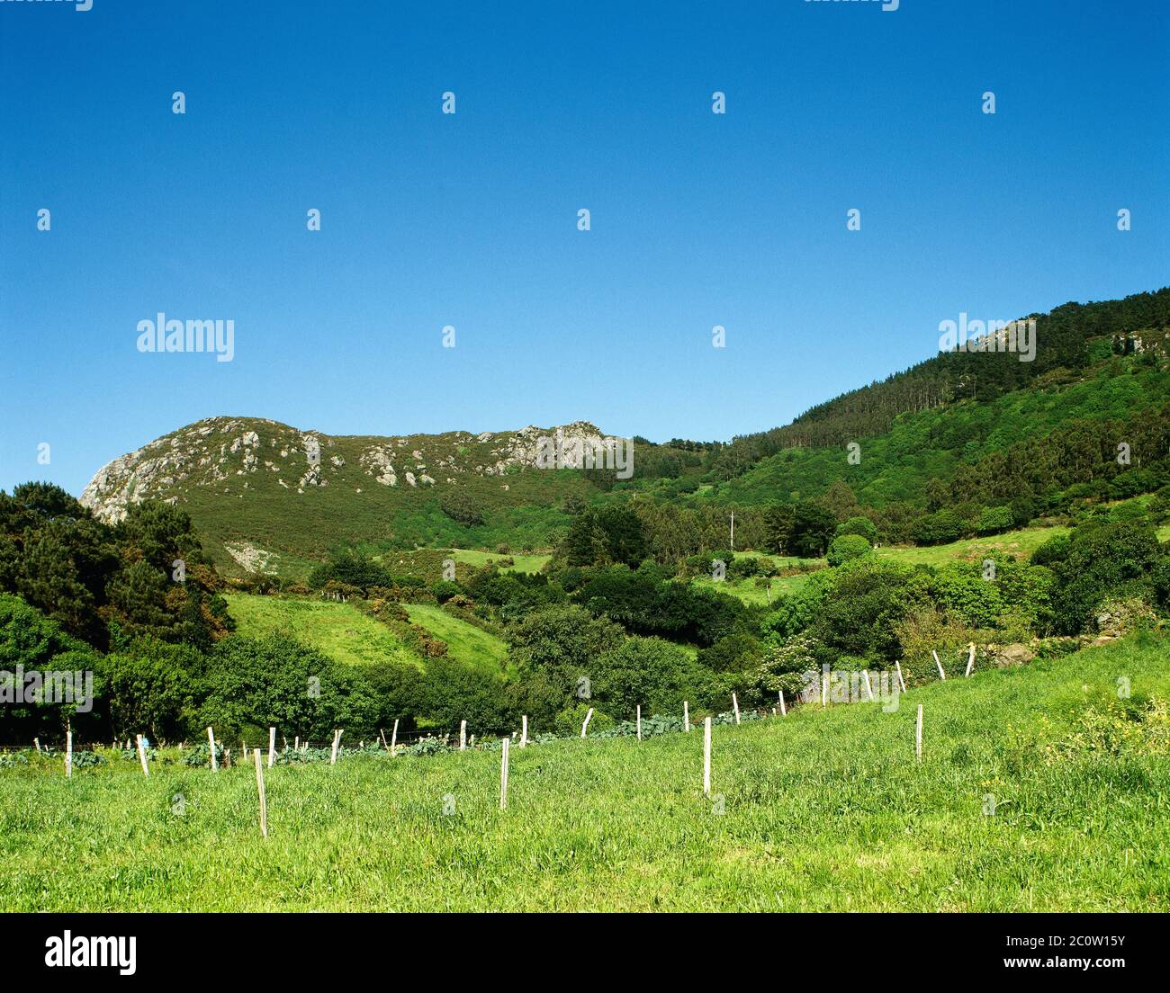 Spagna, Galizia, provincia di la Coruña. Grafico recintato. Paesaggio vicino a San Andres de Teixido. Foto Stock