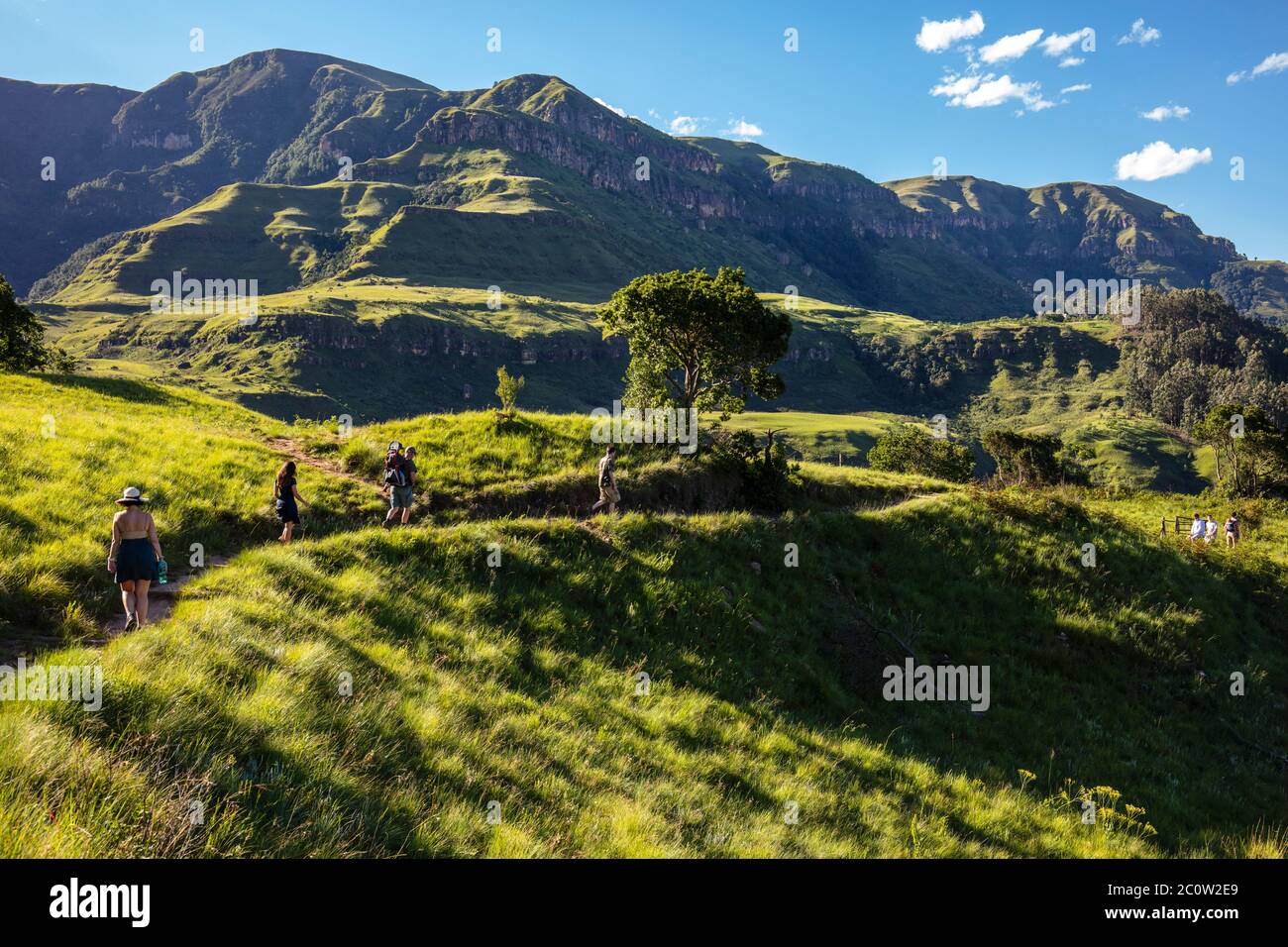 Passeggiate nelle montagne Drakensberg, Sudafrica Foto Stock