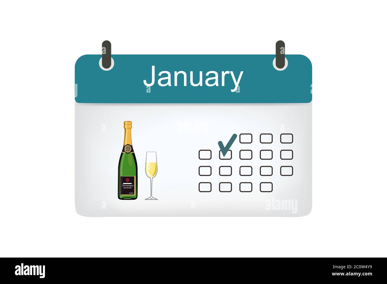Icona del calendario gennaio con pattern isolato su sfondo bianco. Illustrazione vettoriale Foto Stock