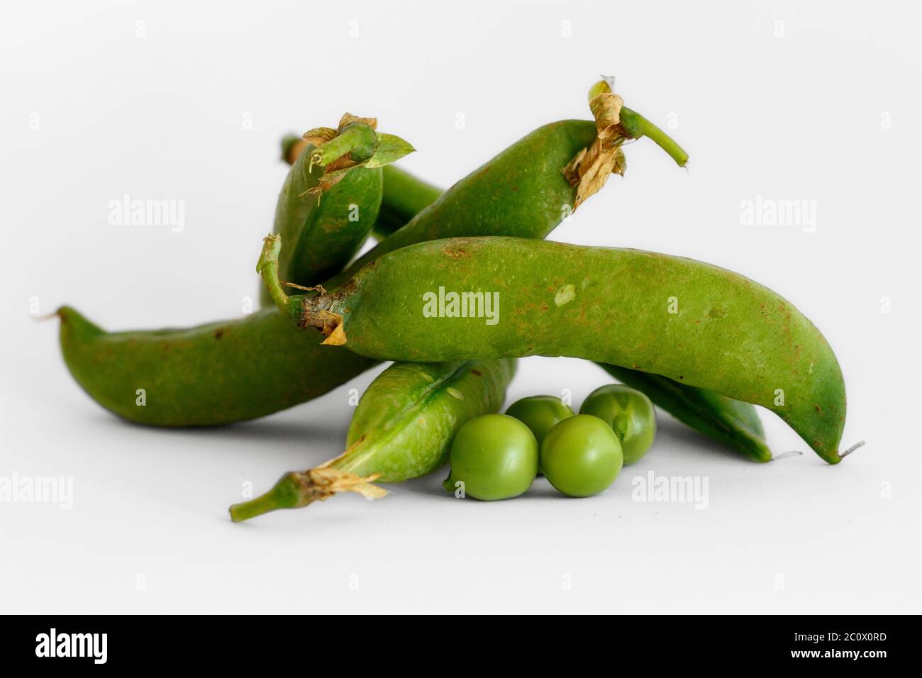 Primo piano su Pea fresco. Immagini utili per articoli su Agricoltura, cibo e cibo sano. Foto Stock