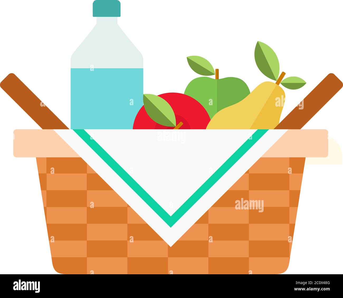 Cestino da picnic con frutta e acqua vettore icona piatta isolato Illustrazione Vettoriale