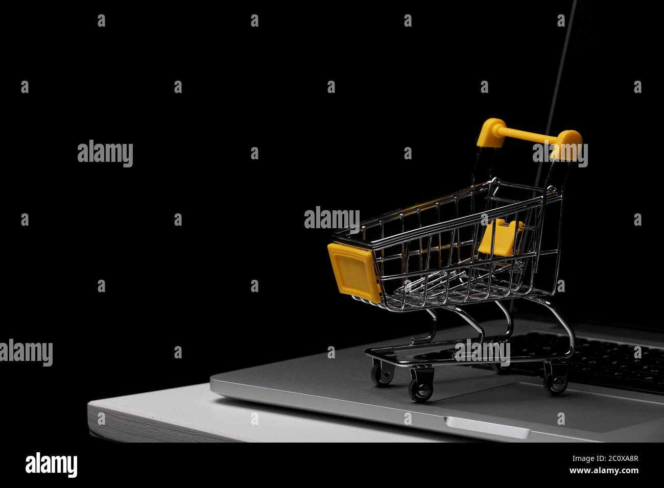 un carrello vuoto su un computer portatile. foto simbolica per lo shopping su internet Foto Stock