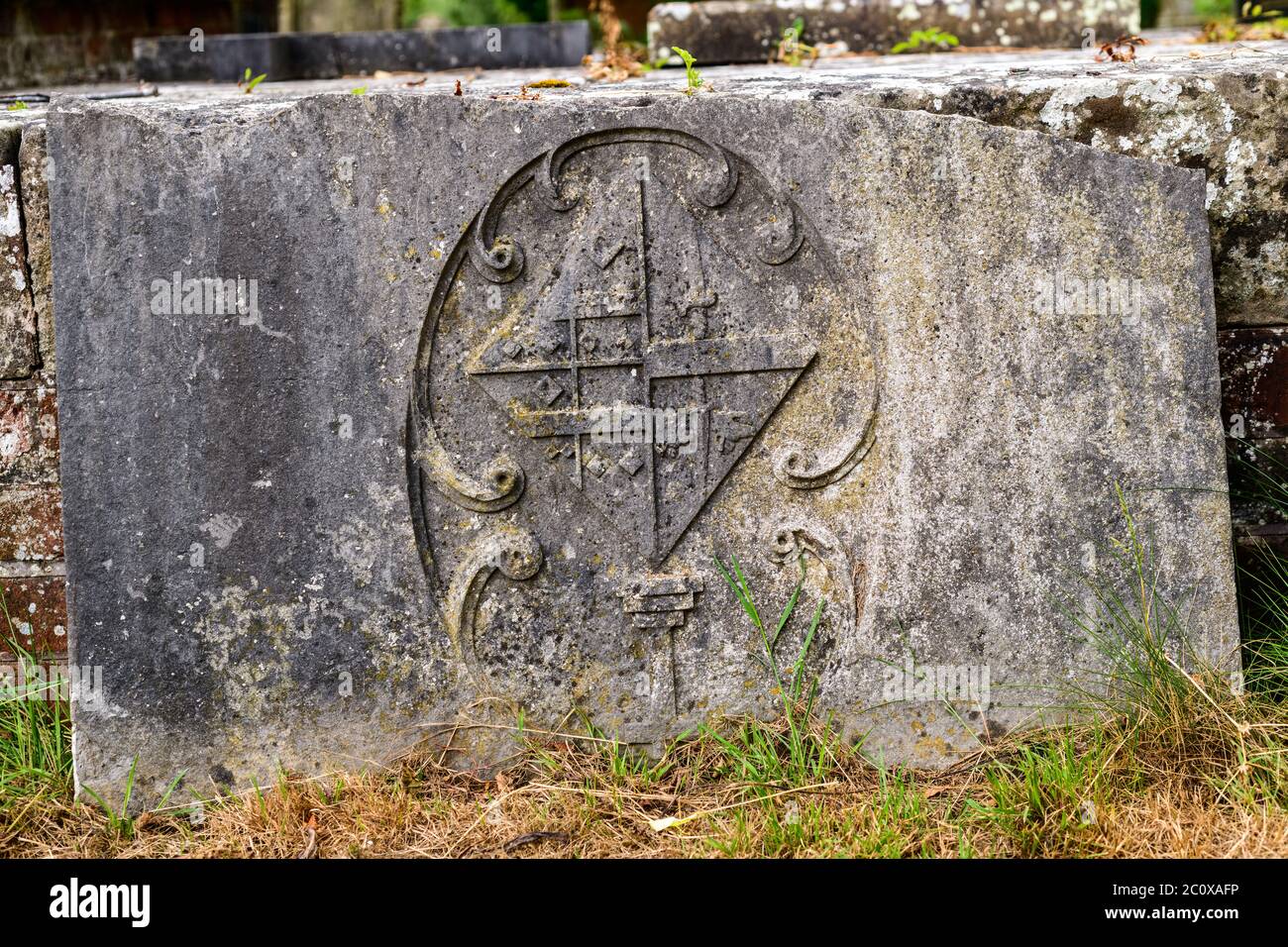 Lapide alla chiesa di St EATA Atcham, Shropshire Inghilterra Foto Stock