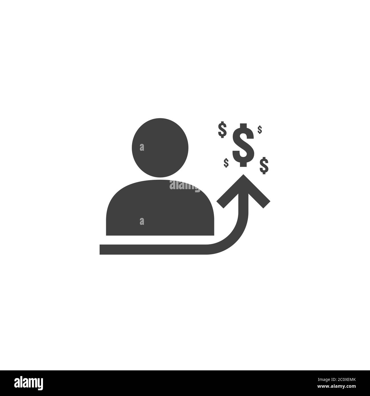 icona di aumento del salario dei dipendenti su sfondo bianco con persone, grafico freccia su e simbolo del dollaro. concetto di aumento del costo aziendale del reddito Illustrazione Vettoriale