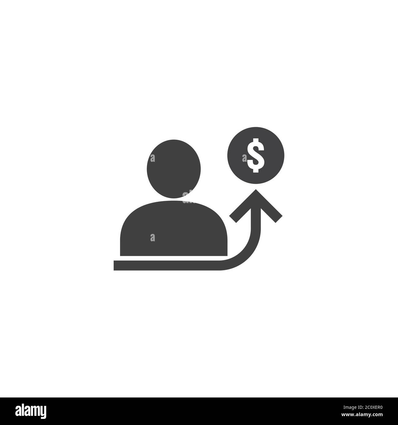 icona di aumento del salario dei dipendenti su sfondo bianco con persone, grafico freccia su e simbolo del dollaro. concetto di aumento del costo aziendale del reddito Illustrazione Vettoriale