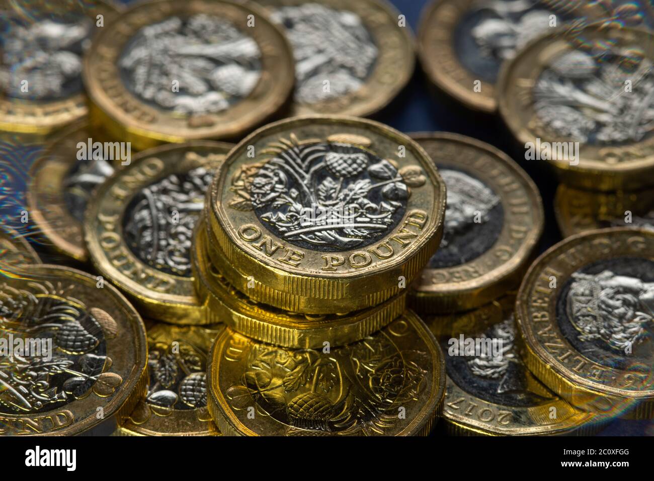 Monete da sterline britanniche (GBP) Foto Stock