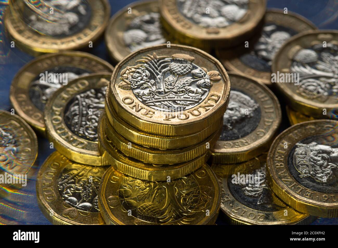 Monete da sterline britanniche (GBP) Foto Stock