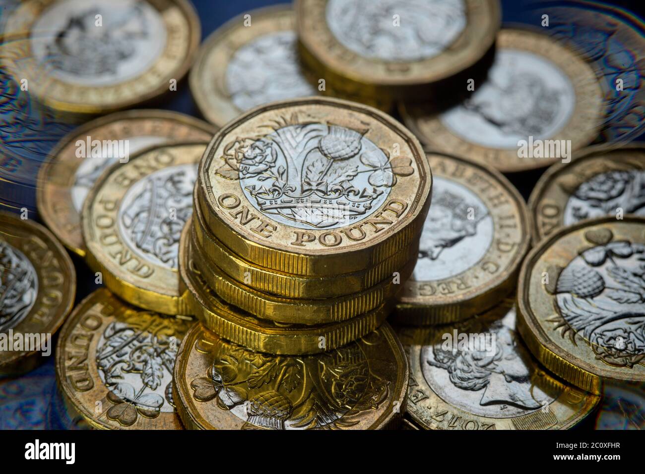 Monete da sterline britanniche (GBP) Foto Stock