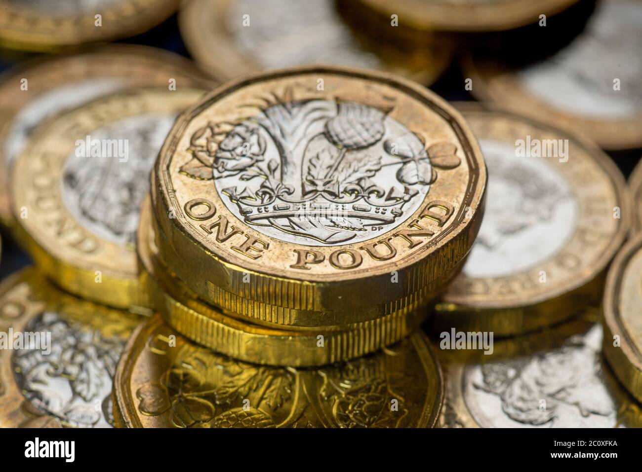 Monete da sterline britanniche (GBP) Foto Stock