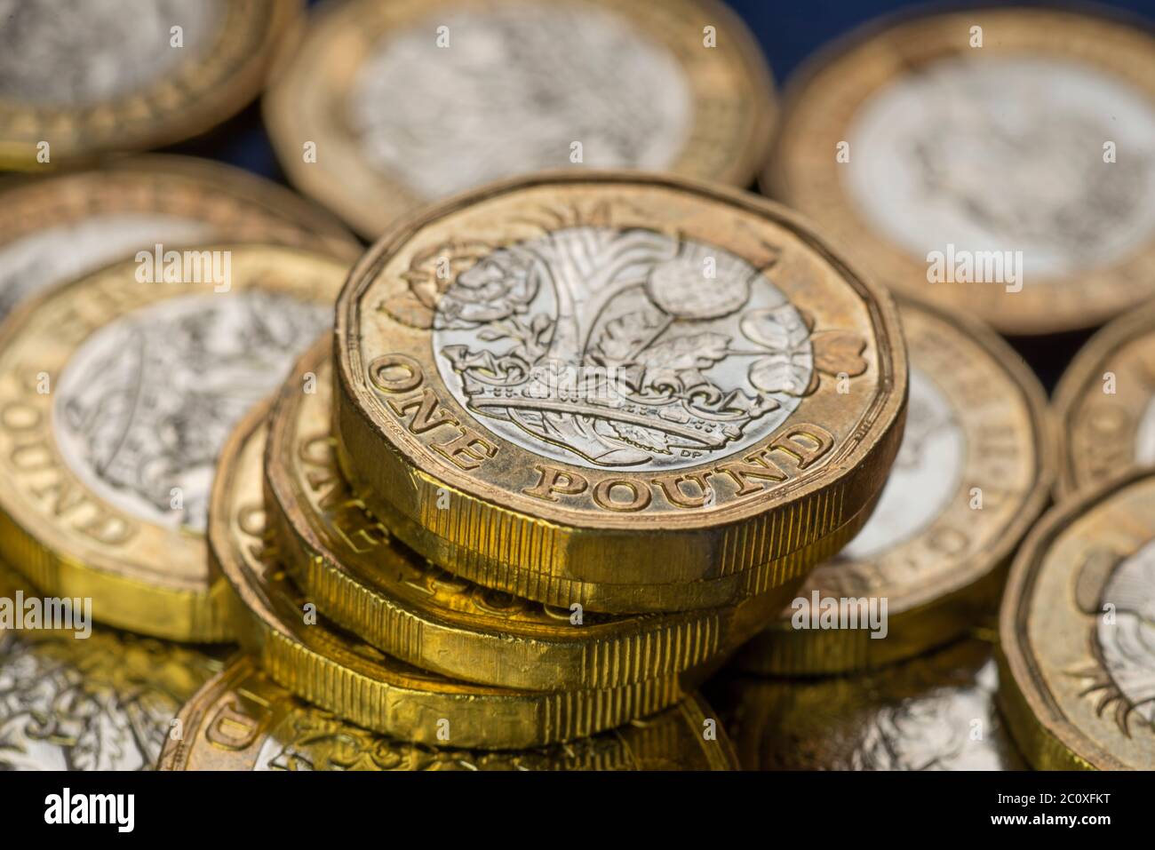 Monete da sterline britanniche (GBP) Foto Stock