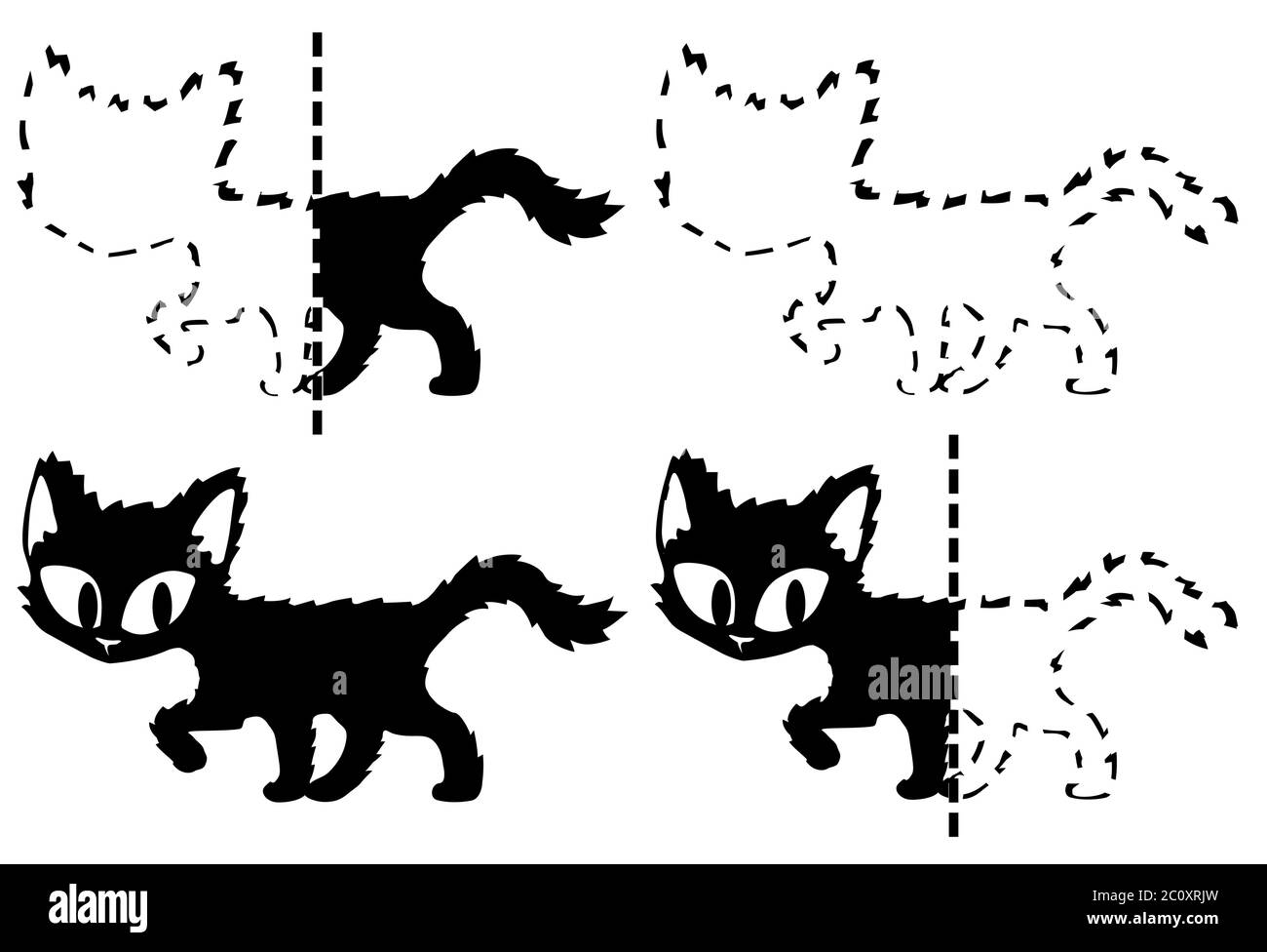 Cat cartoon carattere sparente contorno nero stencil, illustrazione vettoriale, orizzontale, isolato Illustrazione Vettoriale