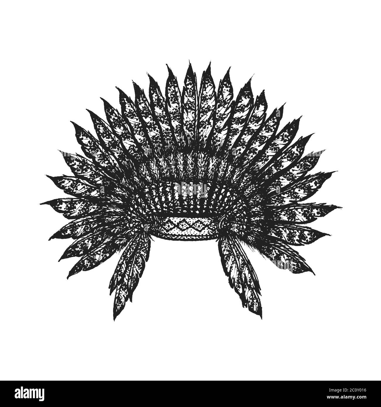 illustrazione di annata di headdress indiano disegnata a mano Foto Stock