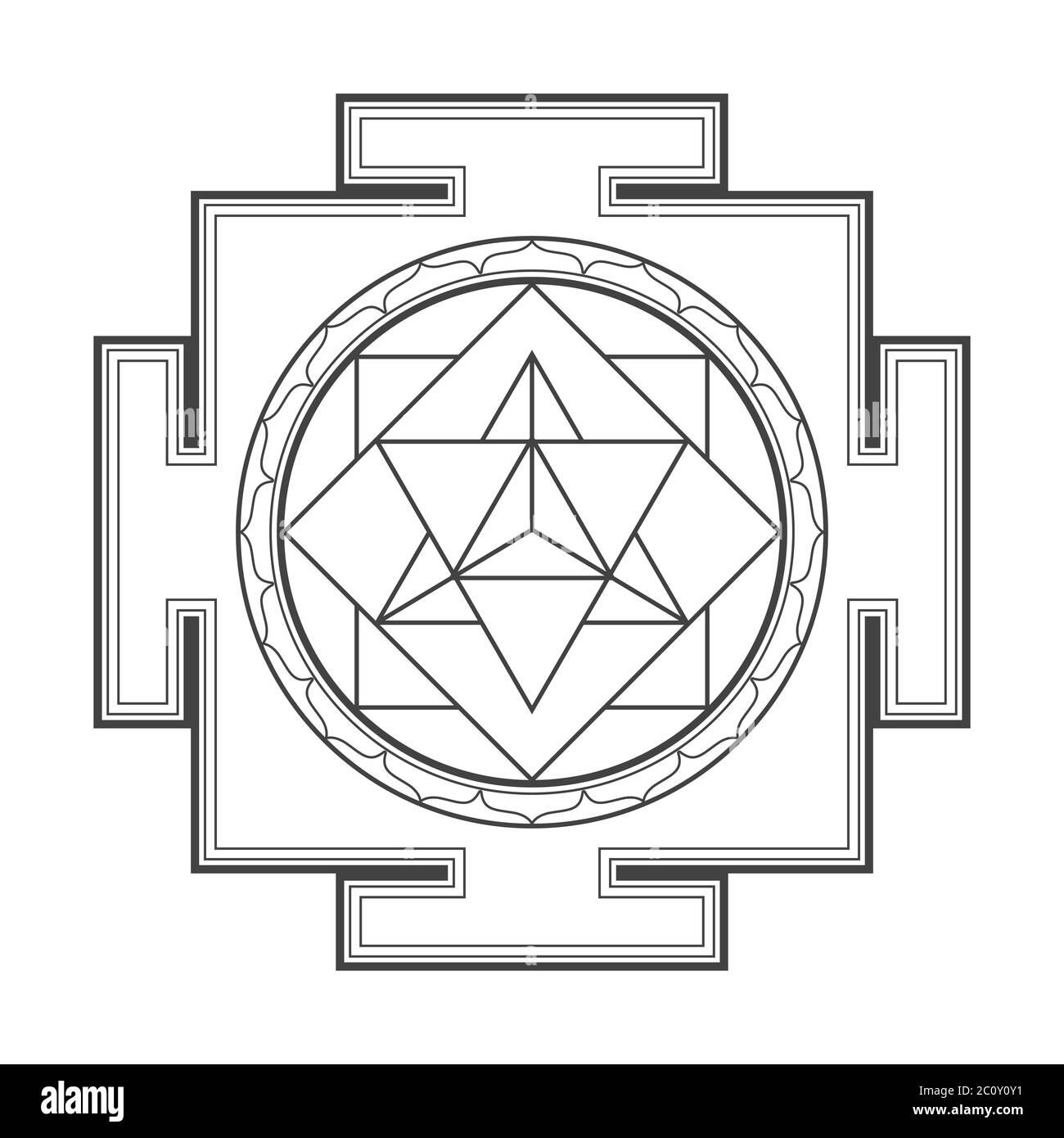 monocrome delineare l'illustrazione di merkaba yantra Foto Stock