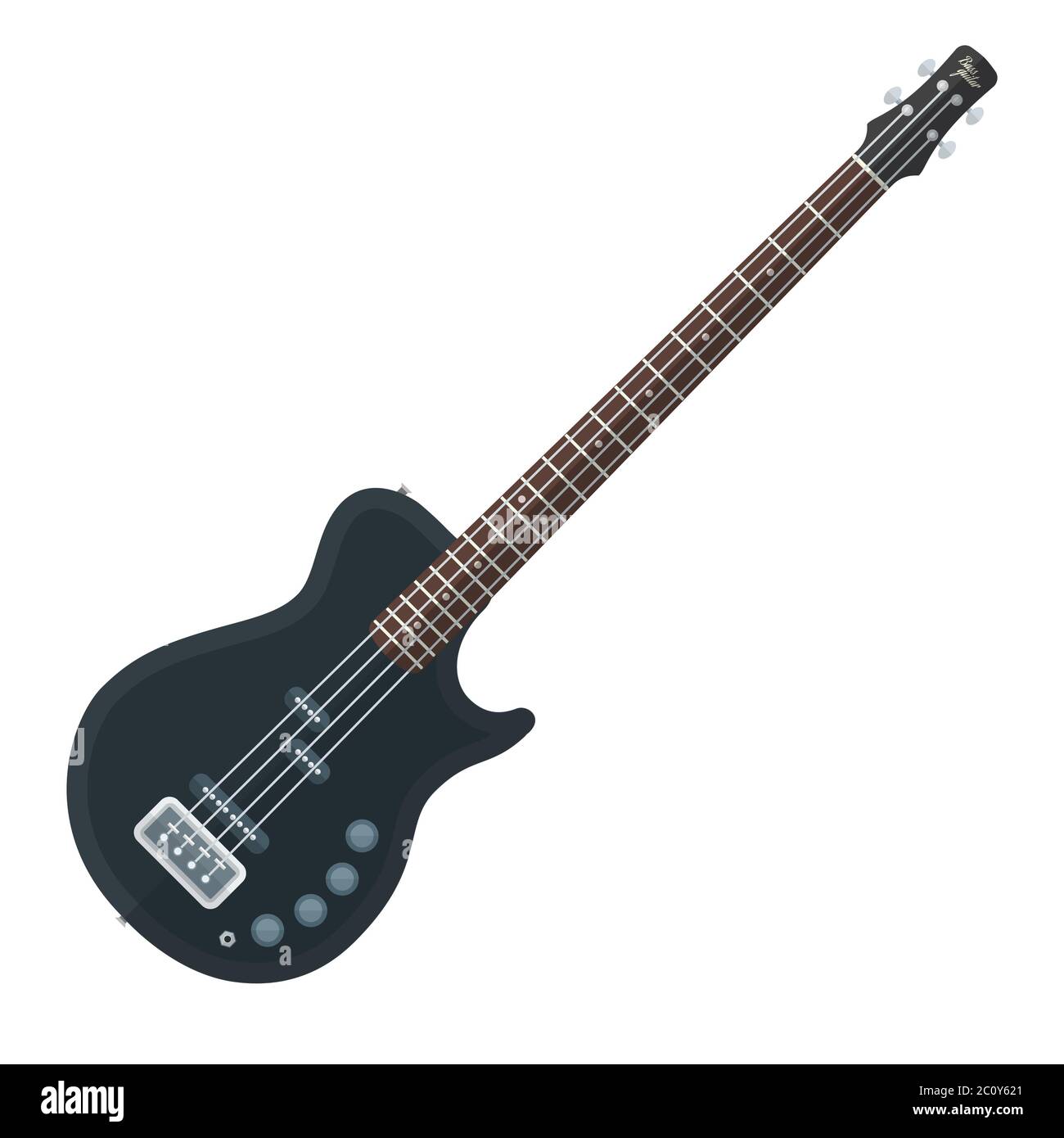 illustrazione della chitarra elettrica a basso nero in stile piatto Foto Stock