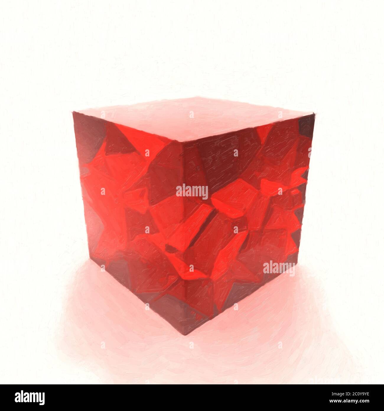 Rosso cubo di vetro dipinte di olio. 3d illustrazione Foto Stock