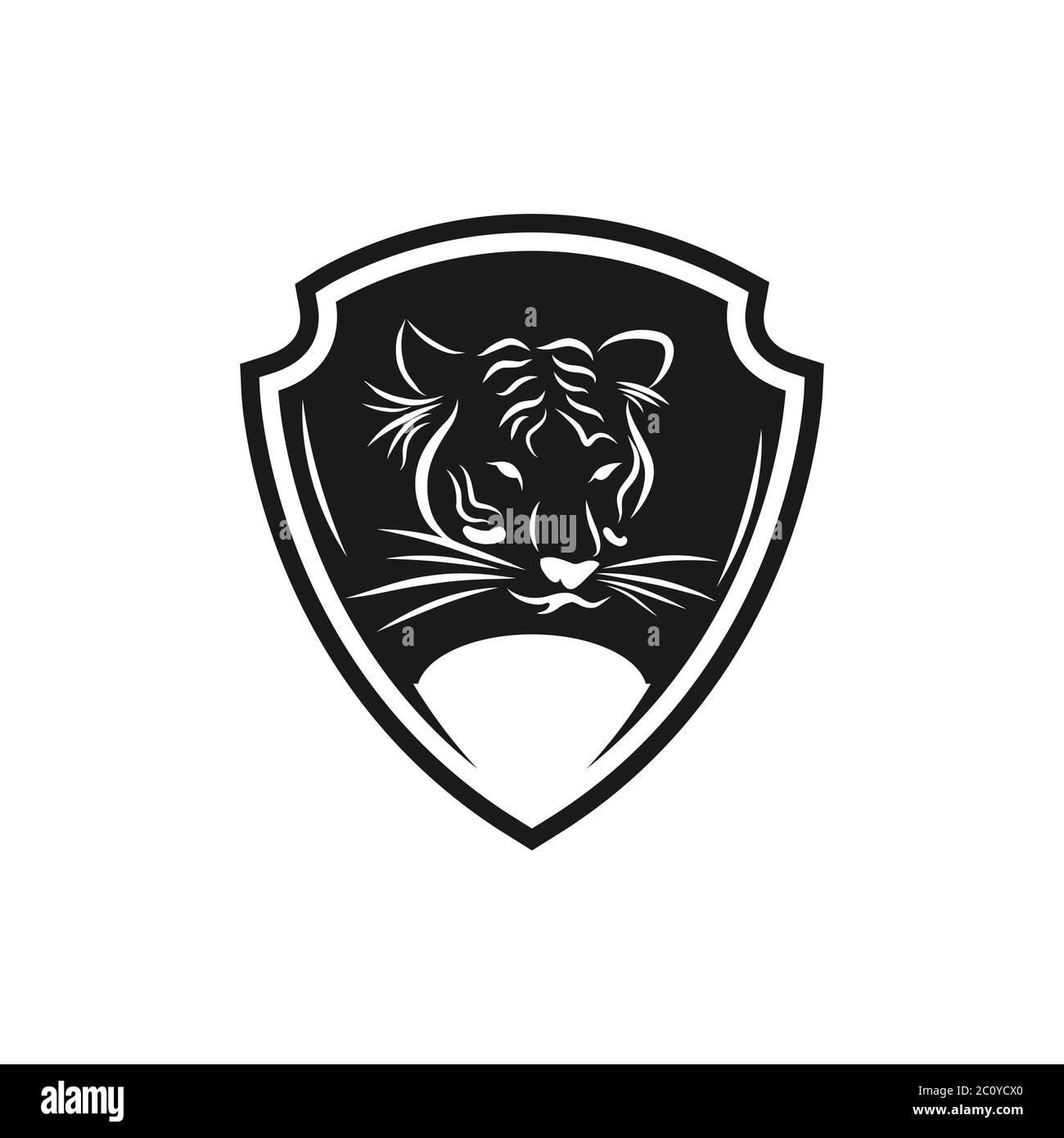 Simbolo della mascotte con logo Tiger Face per il design di una camicia o di un'azienda. Vector Vintage Design Element.EPS 10 Illustrazione Vettoriale