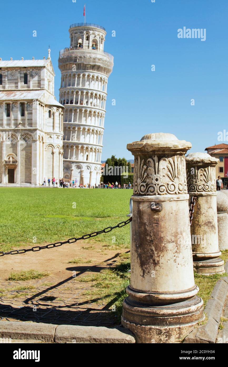 Vista della Torre Pendente di Pisa, Italia Foto Stock