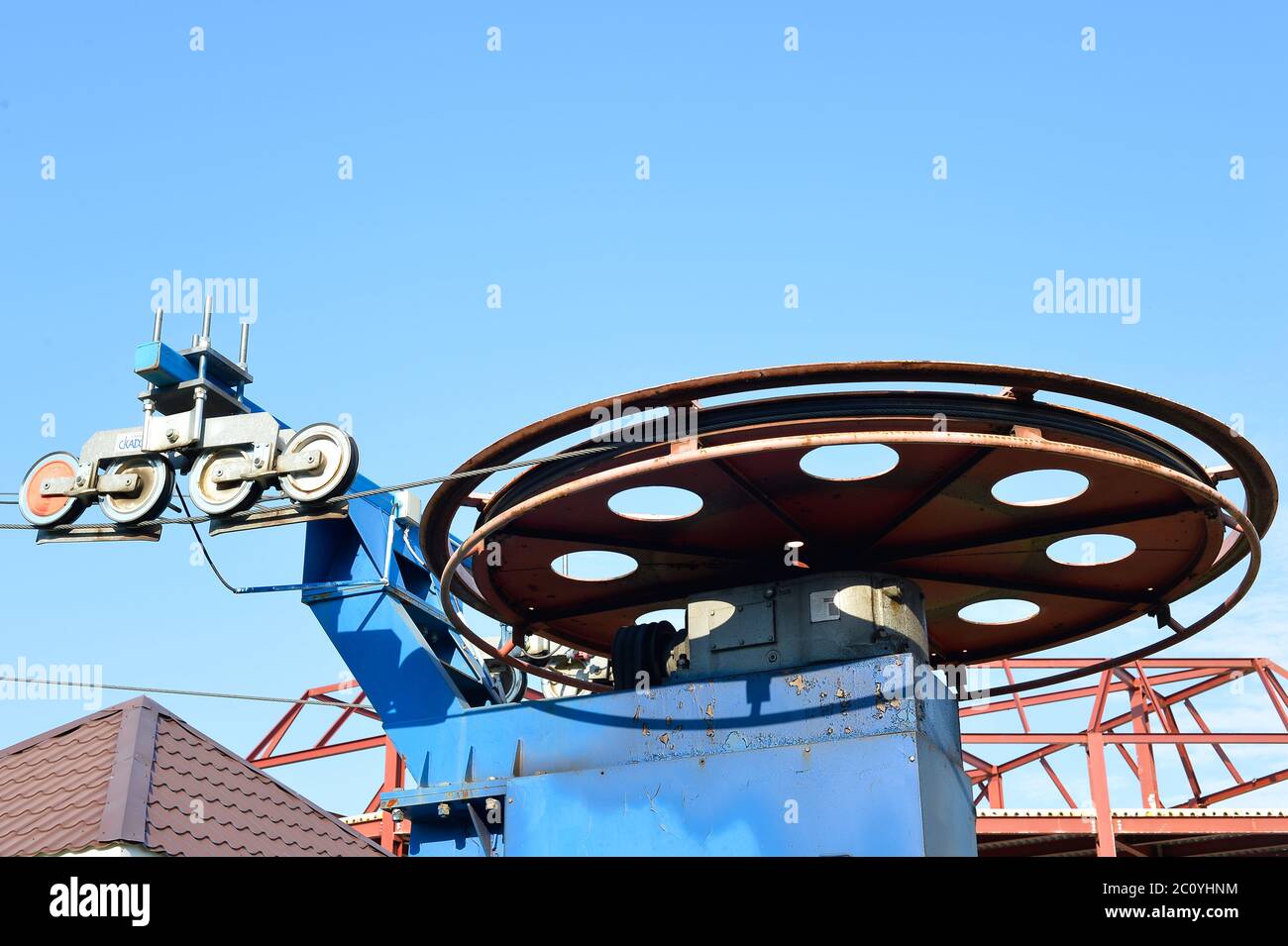 Dettagli del dispositivo di sollevamento in montagna da vicino Foto Stock