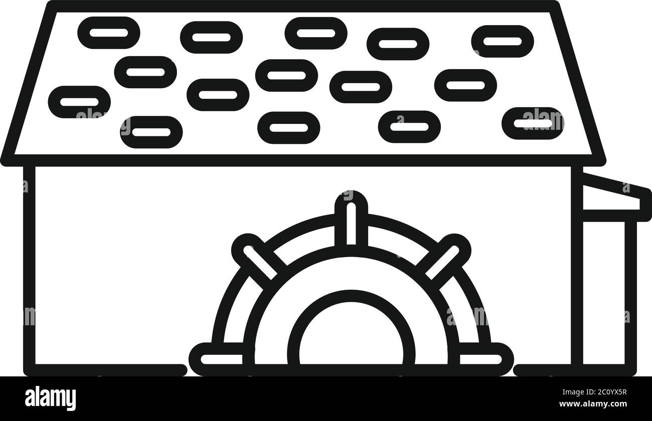 Icona del mulino ad acqua olandese. Profilo netherland Water Mill icona vettore per web design isolato su sfondo bianco Illustrazione Vettoriale