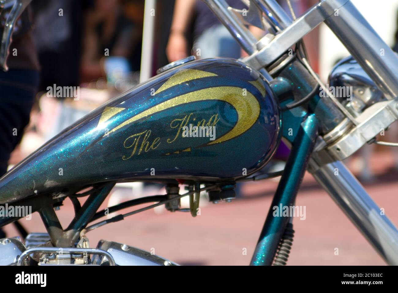 Dettaglio serbatoio carburante Harley Davidson, celebrazione del 1decimo anniversario, Roma, 15 giugno 2013 Foto Stock