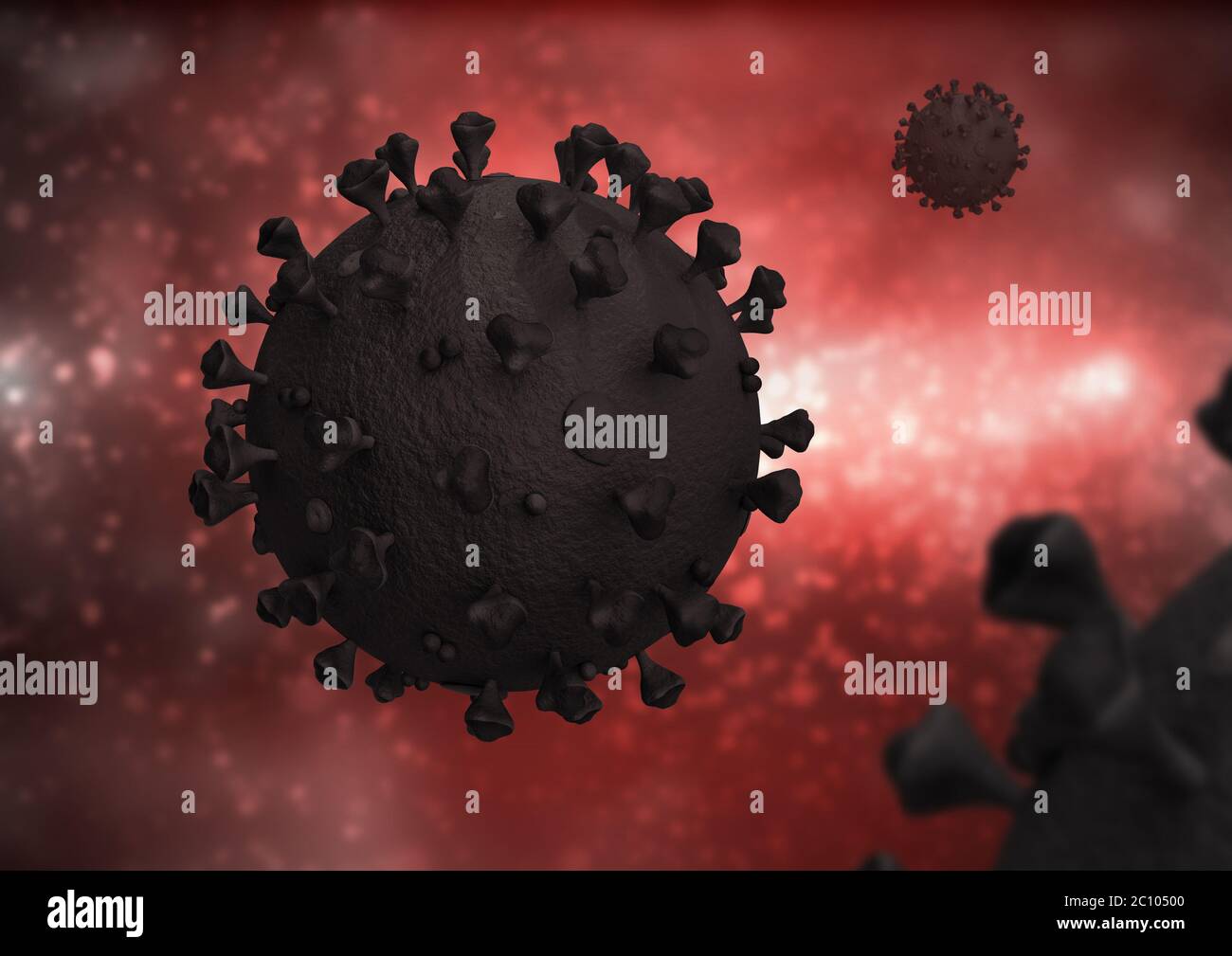 Banner con la molecola di coronavirus Covid-19, un virus che causa infezioni respiratorie acute e raffreddori comuni, SARS-COV - 2 molecole. Foto Stock