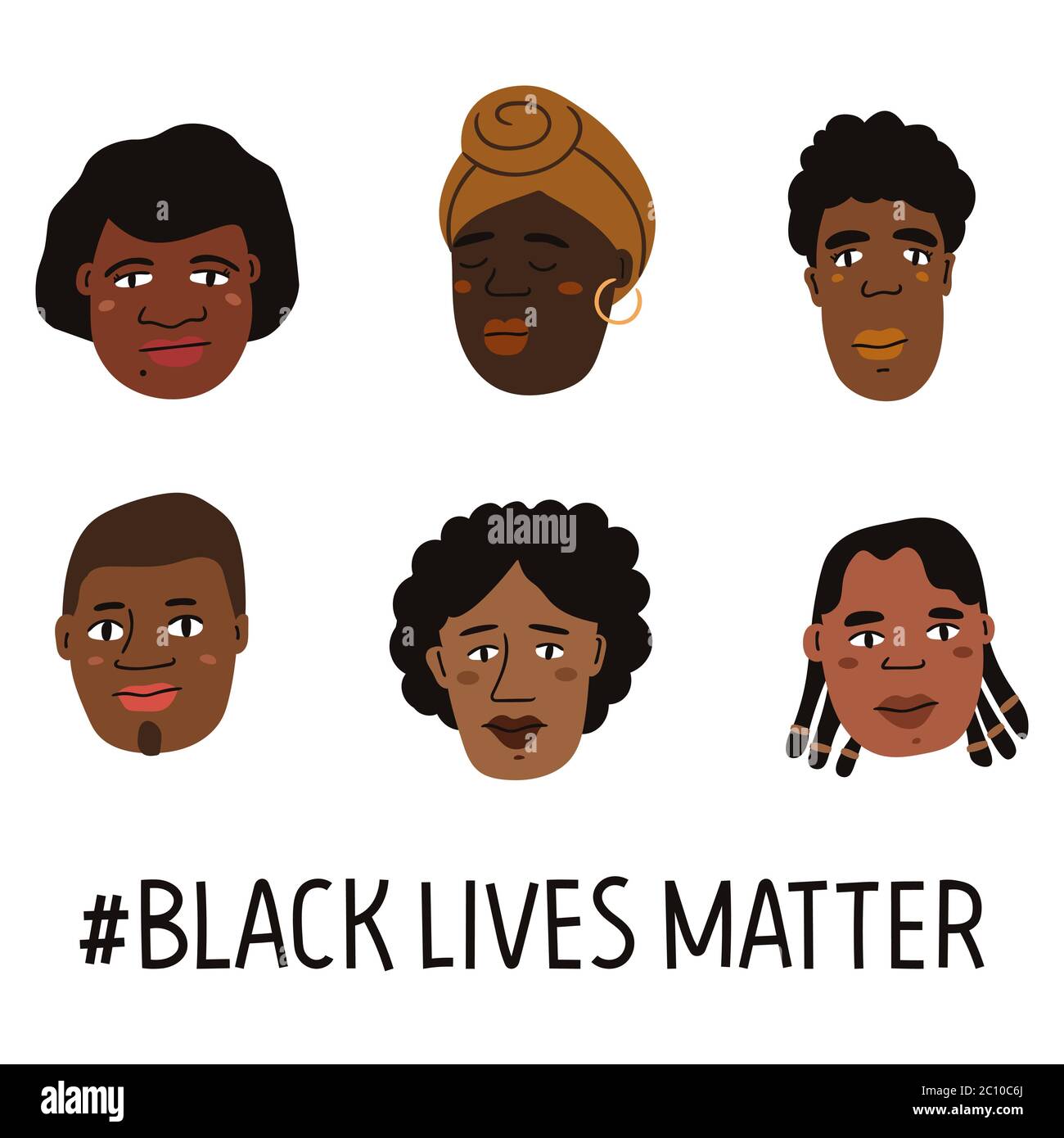 Black Lives materia disegnata a mano poster, collezione di carte. Campagna contro la discriminazione razziale del colore scuro della pelle. Illustrazione vettoriale. Illustrazione Vettoriale